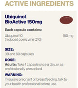 Supplement facts for Ubiquinol BioActive - 150mg