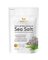 A supplement container of Celtic & New Zealand Sea Salt with Kelp 500gm by Harker Herbals