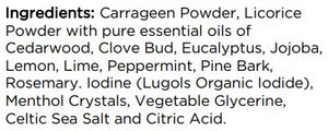 Supplement facts for Ear Nose Throat Tonic listing ingredients including Cedarwood Oil, Citric Acid, Clove bud, Eucalyptus Oil, Glycine