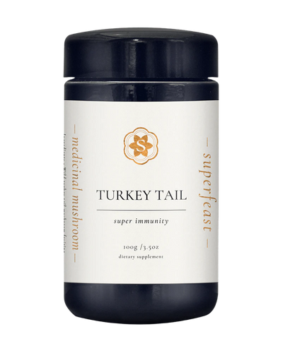 A supplement container of Turkey Tail - 100gm by SuperFeast
