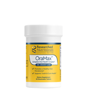 A supplement container of OraMax by Researched Nutritionals