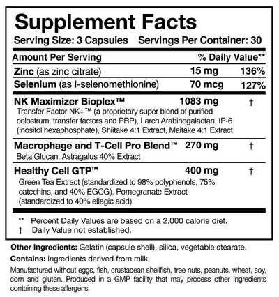 Supplement facts for Transfer Factor Multi Immune