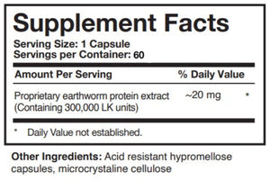 Ingredients: earthworm protein extract, 20 mg,
