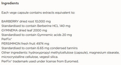 Supplement facts for Blood Sugar Balance