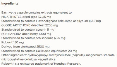 Supplement facts for Liver Detox & Protect Daily