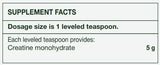 Supplement facts for Creatine Bioactive listing ingredients including Creatine Monohydrate