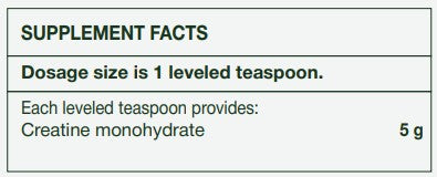 Supplement facts for Creatine Bioactive listing ingredients including Creatine Monohydrate