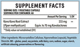 Supplement facts for Chill Pills listing ingredients including Kava (Piper methysticum), Kava Kava, Piper methysticum