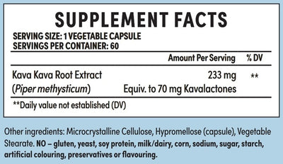 Supplement facts for Chill Pills listing ingredients including Kava (Piper methysticum), Kava Kava, Piper methysticum