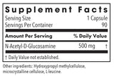 Supplement facts for N-Acetyl Glucosamine (NAG) listing ingredients including N-Acetyl D-Glucosamine