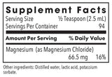 Supplement facts for Solution of Magnesium listing ingredients including Magnesium, Magnesium chloride hexahydrate