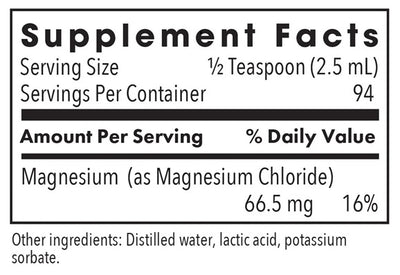 Supplement facts for Solution of Magnesium listing ingredients including Magnesium, Magnesium chloride hexahydrate