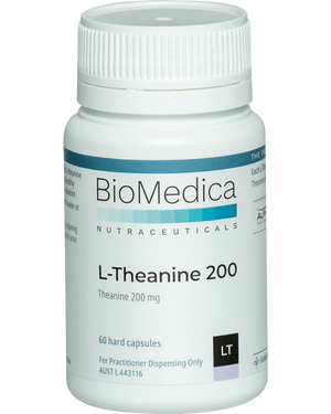 A supplement container of L Theanine 200 by Bio-Medica