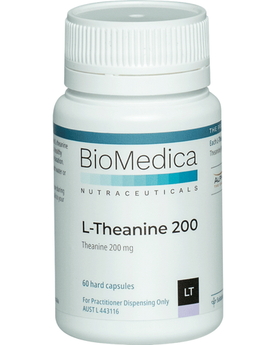 A supplement container of L Theanine 200 by Bio-Medica