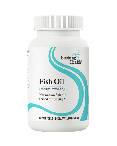 A supplement container of Fish Oil 60 Softgel by Seeking Health
