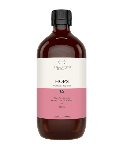 A supplement container of Hops 1:2 by Herbal Extract Company