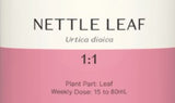 Supplement facts for Nettle Leaf 1:1 listing ingredients including Nettle extract, Stinging nettle (Urtica dioica)