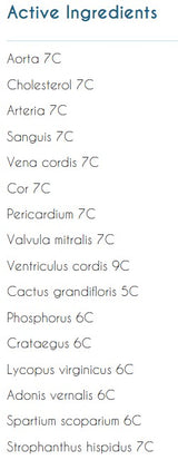 Supplement facts for Organo Cor N listing ingredients including Bergamot, Crataegus monogyna, Phosphorus