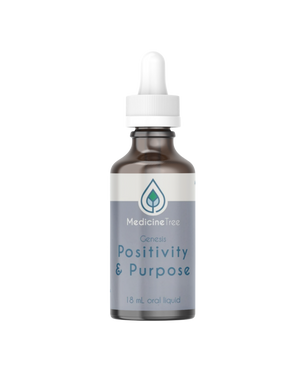 A supplement container of Genesis Positivity and Purpose by Medicine Tree