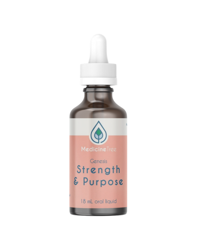 A supplement container of Genesis Strength and Purpose by Medicine Tree