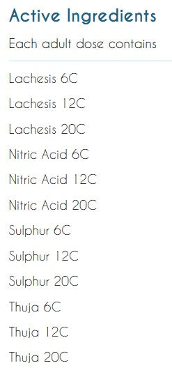 Supplement facts for Genesis Trust & Hope listing ingredients including Lachesis, Sulfur, Thuja Occidentalis