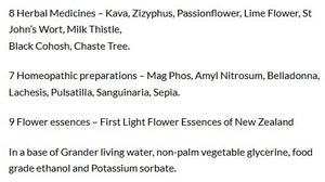 Supplement facts for SleepDrops Menopauzzz listing ingredients including Belladonna, Black cohosh, Bloodroot (Sanguinaria canadensis), Chaste extract, Ethanol