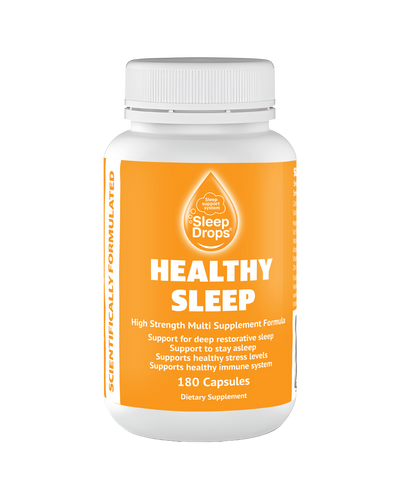 A supplement container of SleepDrops Healthy Sleep by SleepDrops