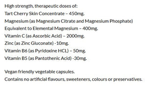 Supplement facts for SleepDrops Healthy Sleep listing ingredients including Ascorbic Acid, Cherry, Magnesium, Magnesium citrate, Magnesium phosphate