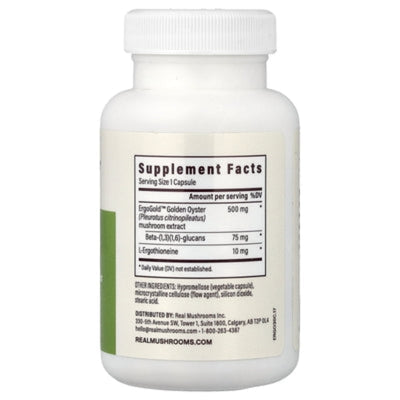 Ingredients: ErgoGold Golden Oyster (Pleurotus citrinopileatus) mushroom extract, Beta-(1,3) (1,60-glucans, L-Ergothionenine