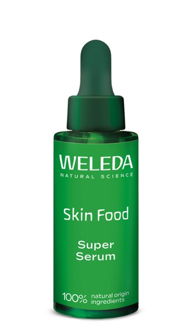 A supplement container of Skin Food Super Serum by Weleda