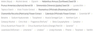 Supplement facts for Skin Food Super Serum listing ingredients including A-Pinene, Acacia, Alpha-Pinene, Alpha-Terpinene, Althaea officinalis