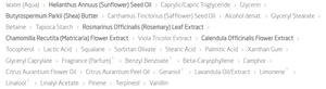Supplement facts for Skin Food Body Lotion listing ingredients including A-Pinene, Alpha-Pinene, Alpha-Terpinene, Althaea officinalis, Beta-Pinene