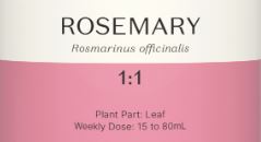 Supplement facts for Rosemary 1:2 listing ingredients including Rosemary (Rosmarinus officinalis), Rosemary (Rosmarinus officinalis) extract
