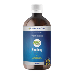 A supplement container of Skullcap 1:2 500ml by Nutrition Care