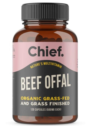 A supplement container of Beef Offal by Chief Nutrition