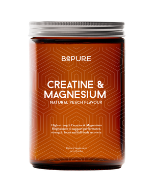 A supplement container of Creatine & Magnesium by Be Pure