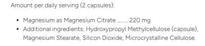 Supplement facts for Magnesium Citrate Lax listing ingredients including Magnesium citrate