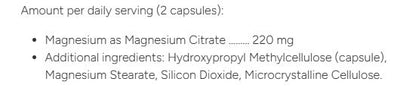 Supplement facts for Magnesium Citrate Lax listing ingredients including Magnesium citrate