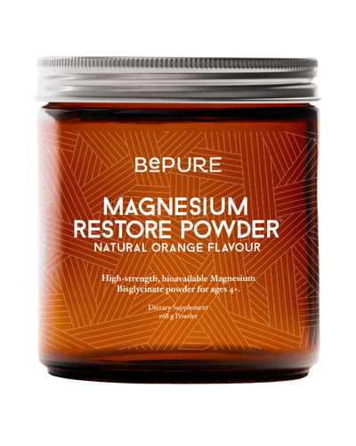 A supplement container of Magnesium Restore Powder by Be Pure