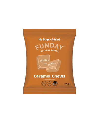 A supplement container of Caramel Chews by Funday Natural Sweets