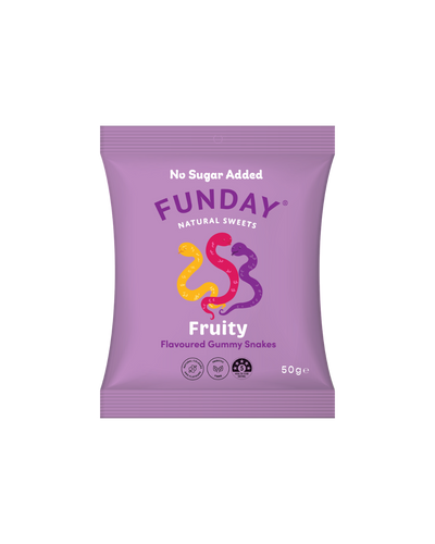 A supplement container of Fruity Gummy Snakes by Funday Natural Sweets