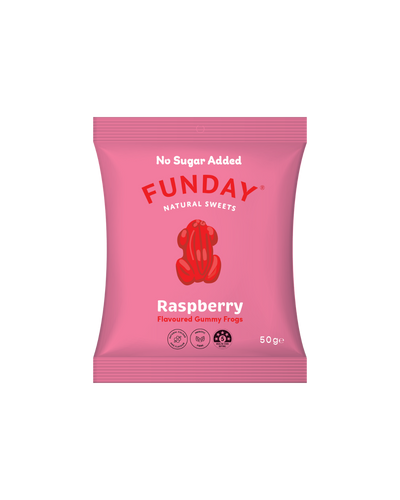 A supplement container of Raspberry Gummy Frogs by Funday Natural Sweets