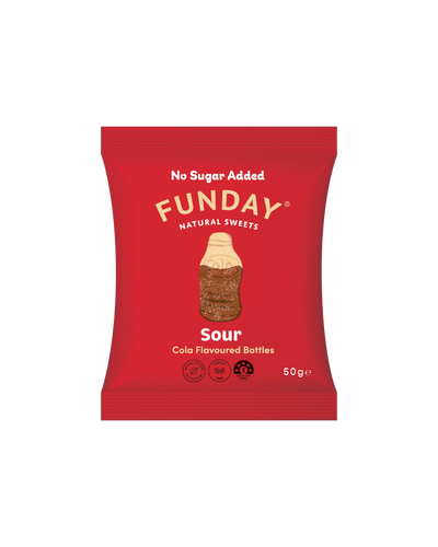 A supplement container of Sour Cola Bottles by Funday Natural Sweets