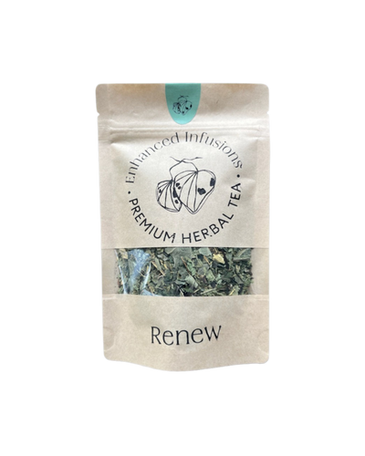A supplement container of Renew Premium Herbal Tea by Enhanced Wellbeing