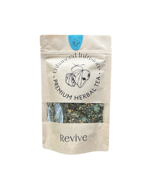 A supplement container of Revive Premium Herbal Tea by Enhanced Wellbeing
