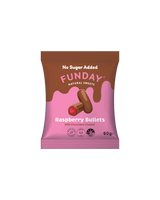 A supplement container of Milk Chocolate Raspberry Bullets by Funday Natural Sweets