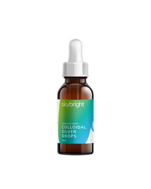 A supplement container of Colloidal Silver Drops by Skybright