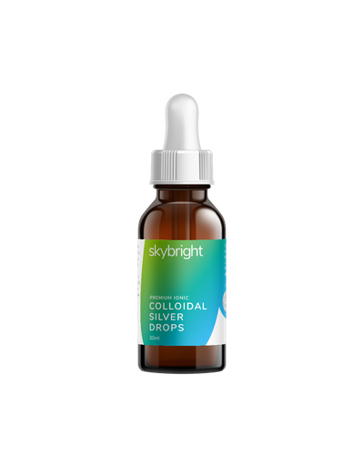 A supplement container of Colloidal Silver Drops by Skybright