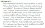 Supplement facts for Colloidal Silver Cream listing ingredients including Aloe Barbadensis, Ascorbic Acid, Avocado oil, Beeswax, Caprylic acid