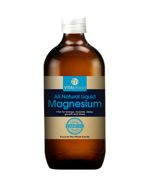 A supplement container of All Natural Liquid Magnesium by Vital Wellbeing